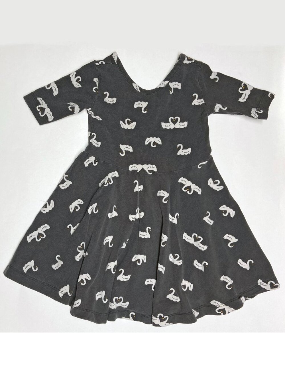 Hanna Andersson Floating Swans Dark Gray Skater Dress Size 2T Half Sleeves